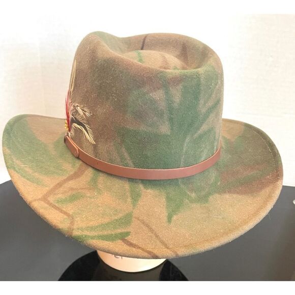 dorfman pacific 100% wool felt indiana jones  hat camouflage design size XL(8) - Picture 3 of 11